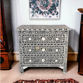 Bone Inlay Floral 3 Drawer Chest Black