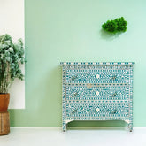 Bone Inlay Floral 3 Drawer Chest Teal Green