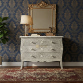Bone Inlay Floral Design 3 Drawers Curved Leg Dresser Table Grey