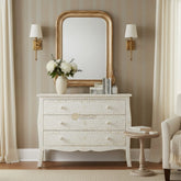 Bone Inlay Floral Design 3 Drawers Curved Leg Dresser Table White