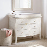 Bone Inlay Floral Design 3 Drawers Curved Leg Dresser Table White with Topper