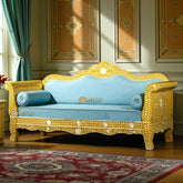 Bone Inlay Floral Design 3 Seater Sofa Yellow | Bone Inlay Floral Design 3 Seater Diwan Yellow