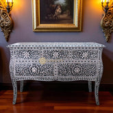 Bone Inlay Floral Design 5 Drawers French Leg Chest Black