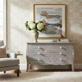 Bone Inlay Floral Design 6 Drawers Curved Leg Dresser Table Grey