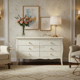 Bone Inlay Floral Design 6 Drawers Curved Leg Dresser Table White
