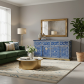 Bone Inlay Floral Design Arabic 4 Drawers & 4 Door Buffet Table Blue