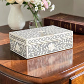 Bone Inlay Floral Design Box Grey