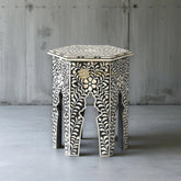 Bone Inlay Floral Design Hexagonal Side Table | Bone Inlay Floral Design Hexagonal End Table