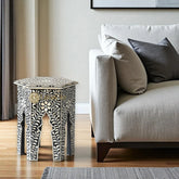 Bone Inlay Floral Design Hexagonal Side Table | Bone Inlay Floral Design Hexagonal End Table