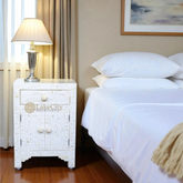 Bone Inlay Floral Design One Drawer & Two Door Bedside Table White | Bone Inlay Floral Design One Drawer & Two Door Nightstand Table White
