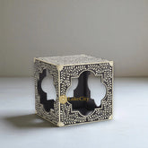 Bone Inlay Floral Design Quatrefoil Side Table White
