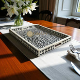 Bone Inlay Floral Design Rectangular Serving Tray