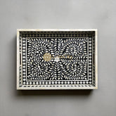 Bone Inlay Floral Design Rectangular Serving Tray