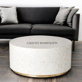 Bone Inlay Floral Design Center Table With Brass White