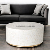 Bone Inlay Floral Design Center Table With Brass White