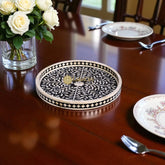 Bone Inlay Floral Design Small Round Serving Tray