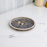 Bone Inlay Floral Design Small Round Serving Tray