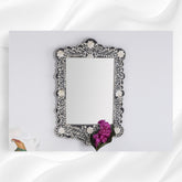 Bone Inlay Floral Scalloped Mirror Black