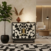 Bone Inlay Geometric 2 Door Cabinet Black
