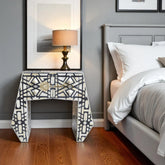 Bone Inlay Geometric 3 Drawer Bedside Black | Black Nightstand Table