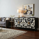 Bone Inlay Geometric 4 Door Sideboard Black