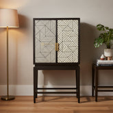 Bone Inlay Geometric Bar Cabinet Black