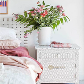 Bone Inlay Geometric Bedside 1 Drawer 1 Door Grey