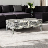 Bone Inlay Geometric Cubic Design Coffee Table Black | Bone Inlay Geometric Cubic Design Center Table Black