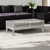 Bone Inlay Geometric Cubic Design Coffee Table Black | Bone Inlay Geometric Cubic Design Center Table Black