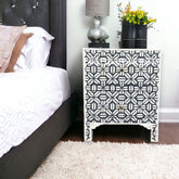 Hope Bone Inlay 2 Drawer Large Bedside Dark Grey | Grey Nightstand