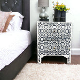 Hope Bone Inlay 2 Drawer Large Bedside Dark Grey | Grey Nightstand