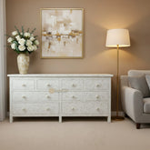 Bone Inlay Geometric Design 8 Drawers Chest White | Bone Inlay Geometric Design 8 Drawers Dresser Table White