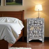 Bone Inlay Geometric Star 1 Drawer 2 Door Bedside Table Black