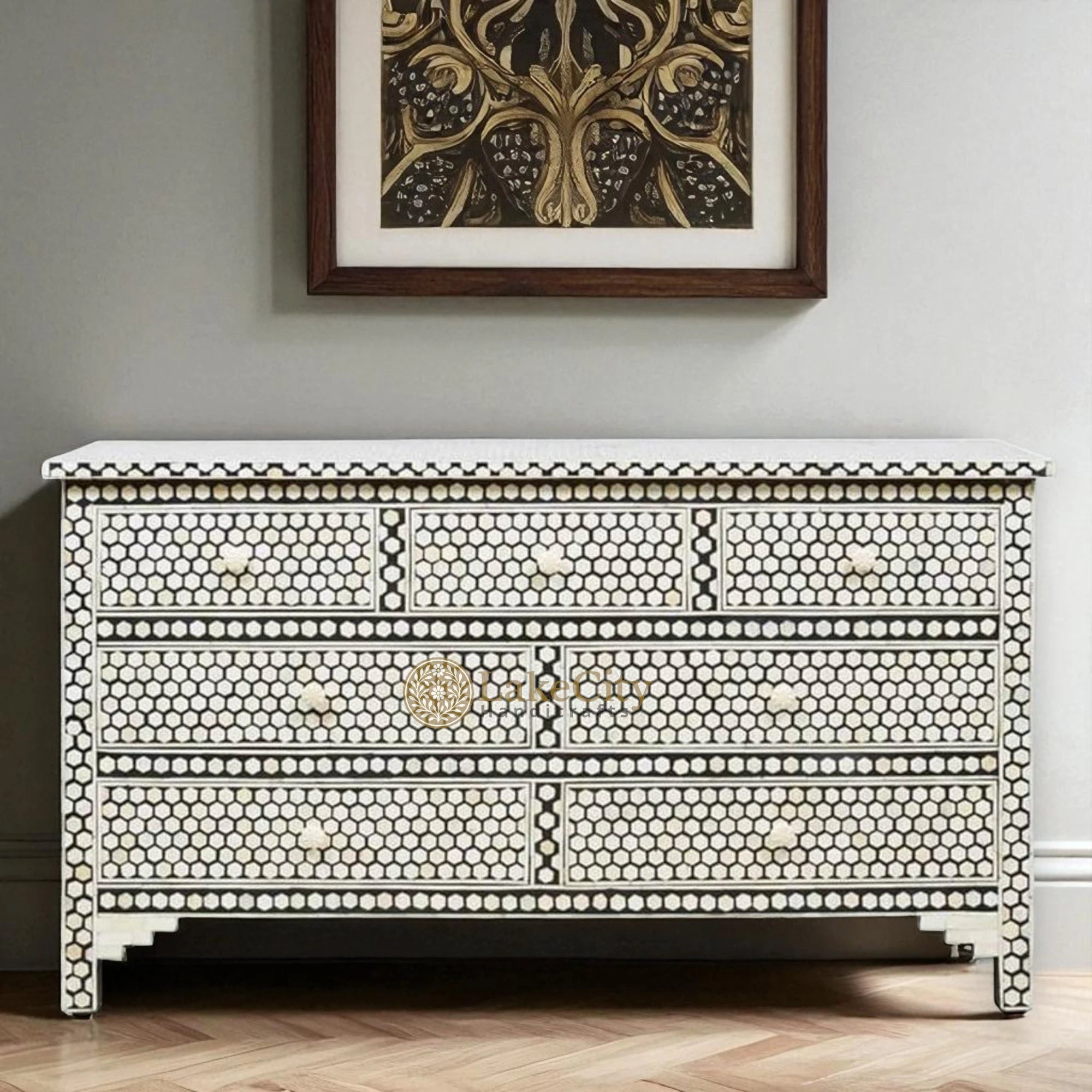 Bone Inlay Hexagon Design 7 Drawers Dresser Table Black Lakecity Handicrafts Bone Inlay Hexagon Design 7 Drawers Dresser Table Black Lakecity Handicrafts