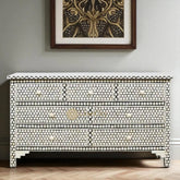 Bone Inlay Hexagon Design 7 Drawers Dresser Table  Black