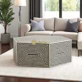 Bone Inlay Hexagonal Coffee Table | Bone Center Table