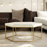Bone Inlay Hexagonal Stripe Design Coffee Table White | Bone Inlay Hexagonal Stripe Design Center Table White