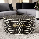 Bone Inlay Honeycomb Design Round Coffee Table | Bone Inlay Honeycomb Design Centre Table