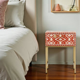 Bone Inlay Ikat 1 Drawer Bedside Table Orange| Bone Inlay Ikat 1 Drawer Nightstand Table Orange
