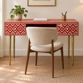 Bone Inlay Ikat Design 2 Drawers Desk Red | Bone Inlay Ikat Design 2 Drawers Console Table Red