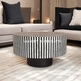 Bone Inlay Illusion Design Round Coffee Table Black | Bone Inlay Illusion Design Round Center Table Black