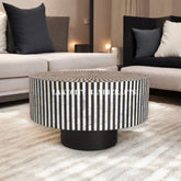Bone Inlay Illusion Design Round Coffee Table Black | Bone Inlay Illusion Design Round Center Table Black