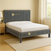 Bone Inlay Indigo Blue & White Stripe Pattern Bed