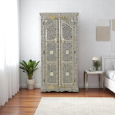 Bone Inlay Jharokha Floral Design Almirah Grey