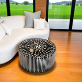 Mesa de centro Kalmin con incrustaciones de hueso, color negro | Mesa de centro redonda con incrustaciones de hueso