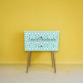 Bone Inlay Moroccan Design 2 Drawers Bedside Table Slate Green | Bone Inlay Moroccan Design 2 Drawers Nightstand Table Slate Green