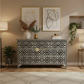 Bone Inlay Moroccan 7 Drawer Chest Black