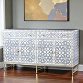 Bone Inlay Moroccan 2 Drawers & 4 Doors Buffet Grey
