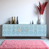Bone Inlay Moroccan Design Media Console Sage Green | Entertainment Unit