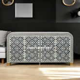 Bone Inlay Moroccan Design 4 Doors Waterfall Buffet Table Black | Bone Inlay Moroccan Design 4 Doors Waterfall Buffet Table Black